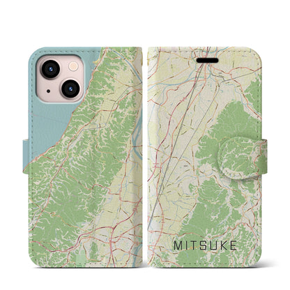 【見附（新潟県）】地図柄iPhoneケース（手帳タイプ）ナチュラル・iPhone 13 mini 用