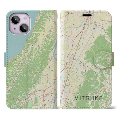 【見附（新潟県）】地図柄iPhoneケース（手帳タイプ）ナチュラル・iPhone 14 用