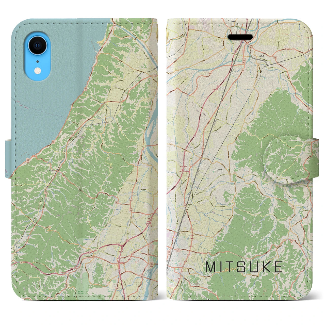 【見附】地図柄iPhoneケース（手帳両面タイプ・ナチュラル）iPhone XR 用