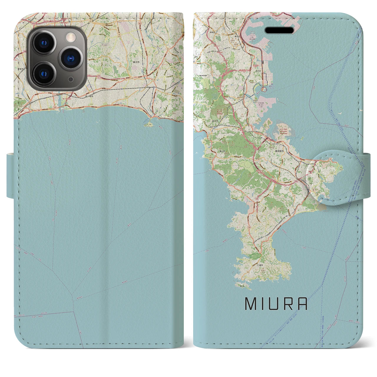 【三浦2】地図柄iPhoneケース（手帳両面タイプ・ナチュラル）iPhone 11 Pro Max 用