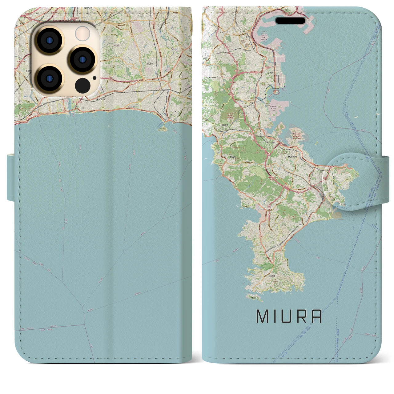 【三浦2】地図柄iPhoneケース（手帳両面タイプ・ナチュラル）iPhone 12 Pro Max 用