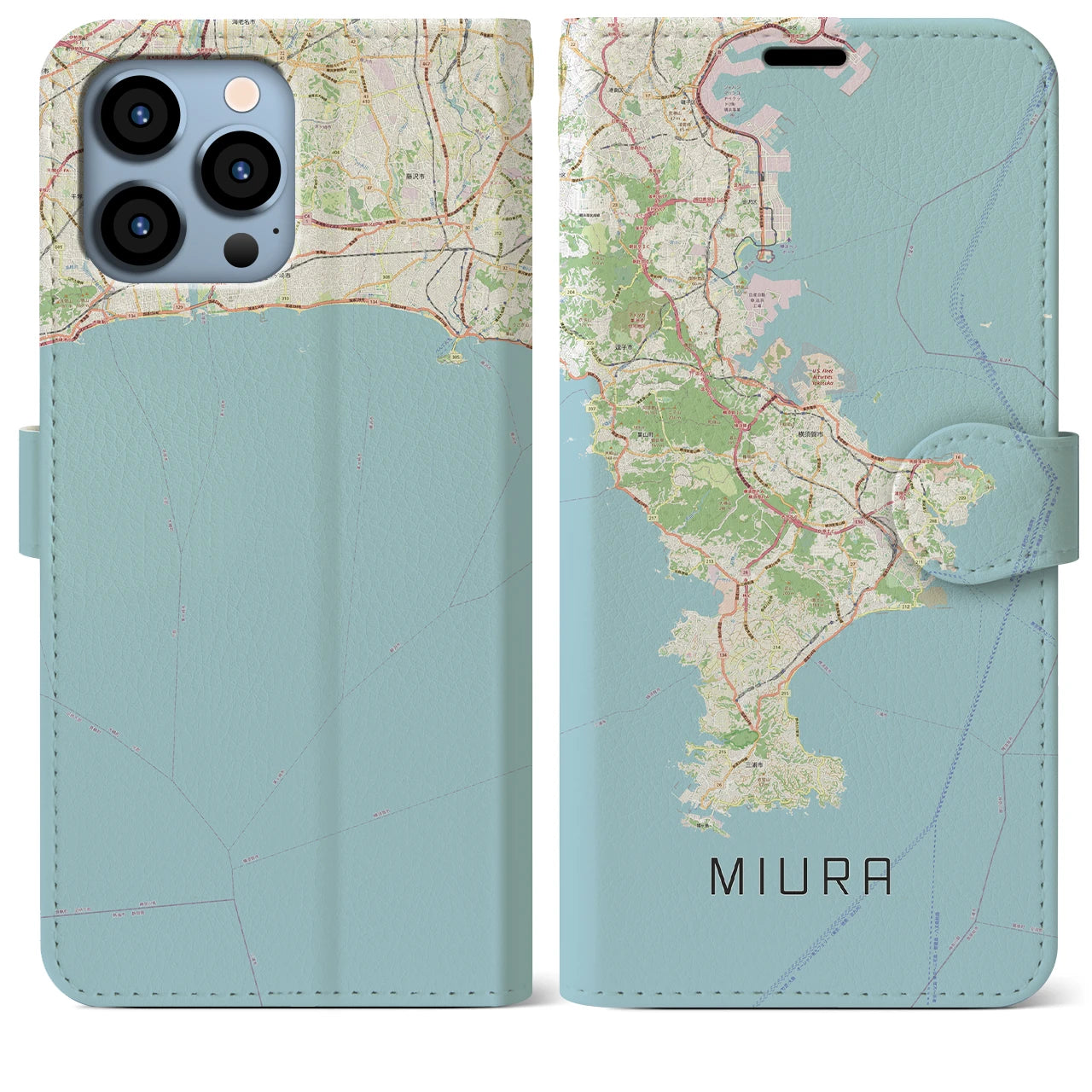 【三浦2】地図柄iPhoneケース（手帳両面タイプ・ナチュラル）iPhone 13 Pro Max 用