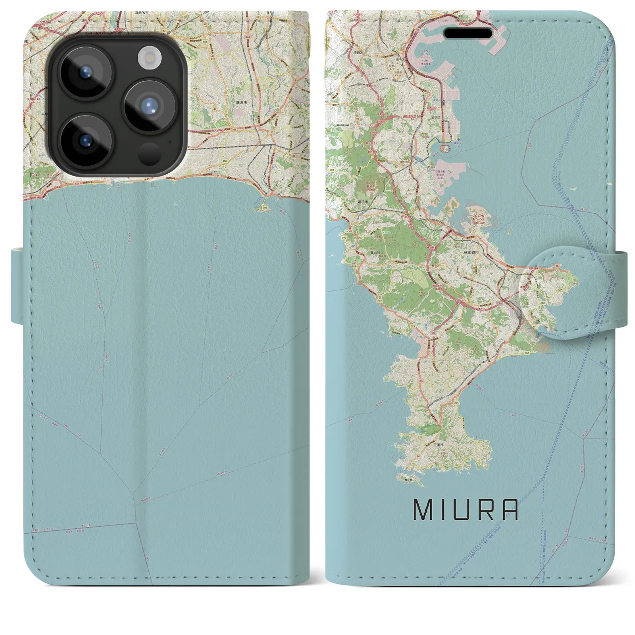 【三浦2】地図柄iPhoneケース（手帳両面タイプ・ナチュラル）iPhone 15 Pro Max 用