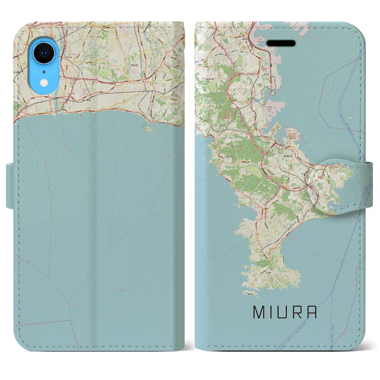 【三浦2】地図柄iPhoneケース（手帳両面タイプ・ナチュラル）iPhone XR 用
