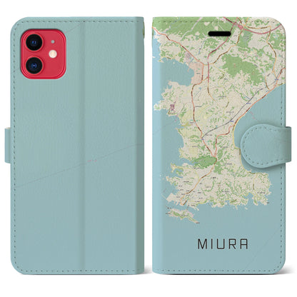 【三浦（神奈川県）】地図柄iPhoneケース（手帳タイプ）ナチュラル・iPhone 11 用