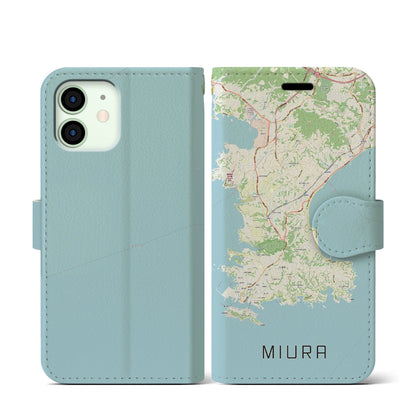 【三浦（神奈川県）】地図柄iPhoneケース（手帳タイプ）ナチュラル・iPhone 12 mini 用