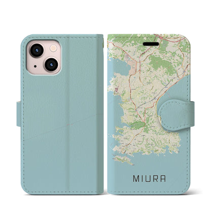 【三浦（神奈川県）】地図柄iPhoneケース（手帳タイプ）ナチュラル・iPhone 13 mini 用