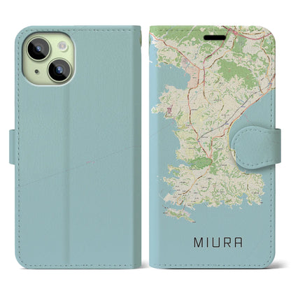 【三浦（神奈川県）】地図柄iPhoneケース（手帳タイプ）ナチュラル・iPhone 15 用