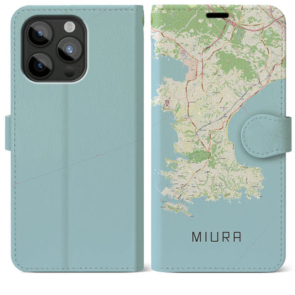 【三浦（神奈川県）】地図柄iPhoneケース（手帳タイプ）ナチュラル・iPhone 15 Pro Max 用