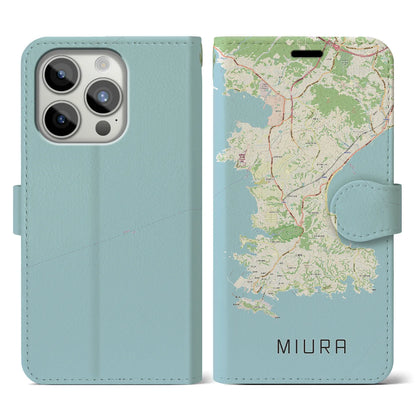 【三浦（神奈川県）】地図柄iPhoneケース（手帳タイプ）ナチュラル・iPhone 15 Pro 用