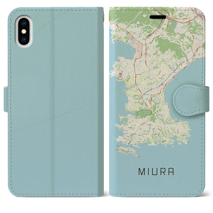 【三浦（神奈川県）】地図柄iPhoneケース（手帳タイプ）ナチュラル・iPhone XS Max 用