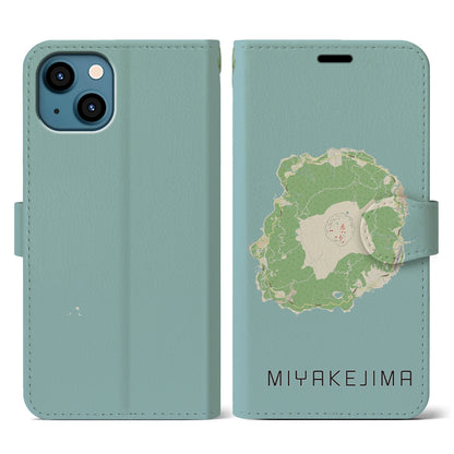 【三宅島（東京都）】地図柄iPhoneケース（手帳タイプ）ナチュラル・iPhone 13 用