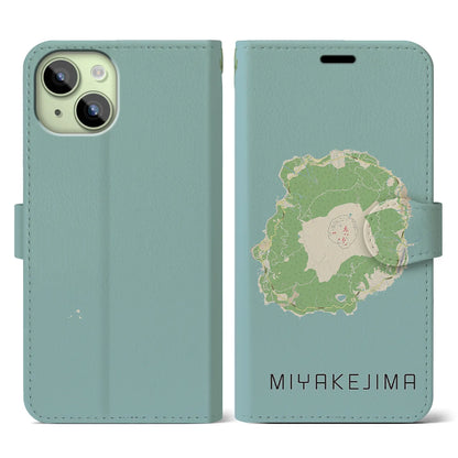 【三宅島（東京都）】地図柄iPhoneケース（手帳タイプ）ナチュラル・iPhone 15 用