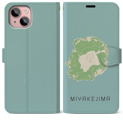 【三宅島（東京都）】地図柄iPhoneケース（手帳タイプ）ナチュラル・iPhone 15 Plus 用