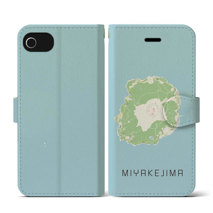 【三宅島（東京都）】地図柄iPhoneケース（手帳タイプ）ナチュラル・iPhone SE（第3 / 第2世代） / 8 / 7 / 6s / 6 用