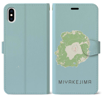 【三宅島（東京都）】地図柄iPhoneケース（手帳タイプ）ナチュラル・iPhone XS Max 用