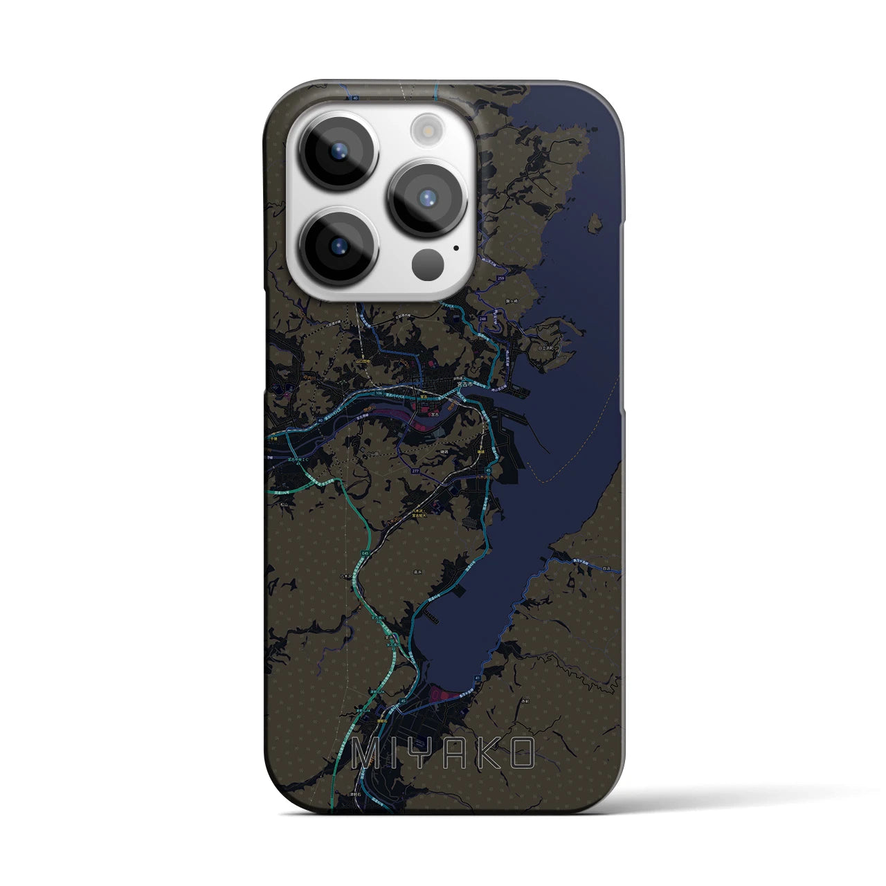 【宮古】地図柄iPhoneケース（バックカバータイプ・ブラック）iPhone 14 Pro 用