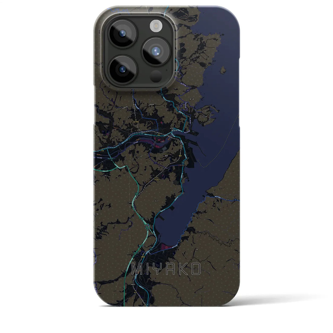 【宮古】地図柄iPhoneケース（バックカバータイプ・ブラック）iPhone 15 Pro Max 用