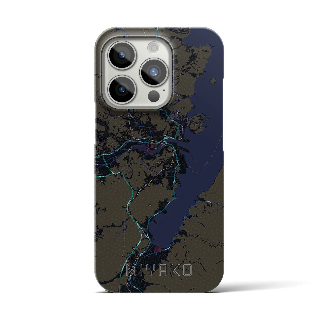 【宮古】地図柄iPhoneケース（バックカバータイプ・ブラック）iPhone 15 Pro 用