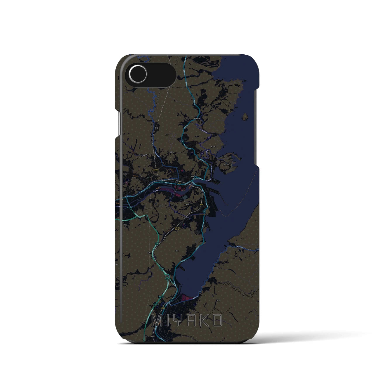 【宮古】地図柄iPhoneケース（バックカバータイプ・ブラック）iPhone SE（第3 / 第2世代） / 8 / 7 / 6s / 6 用