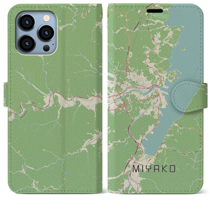 【宮古（岩手県）】地図柄iPhoneケース（手帳タイプ）ナチュラル・iPhone 13 Pro Max 用