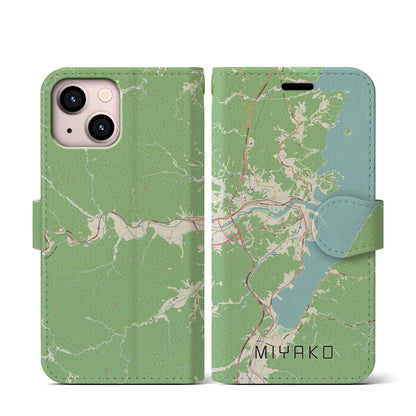 【宮古（岩手県）】地図柄iPhoneケース（手帳タイプ）ナチュラル・iPhone 13 mini 用