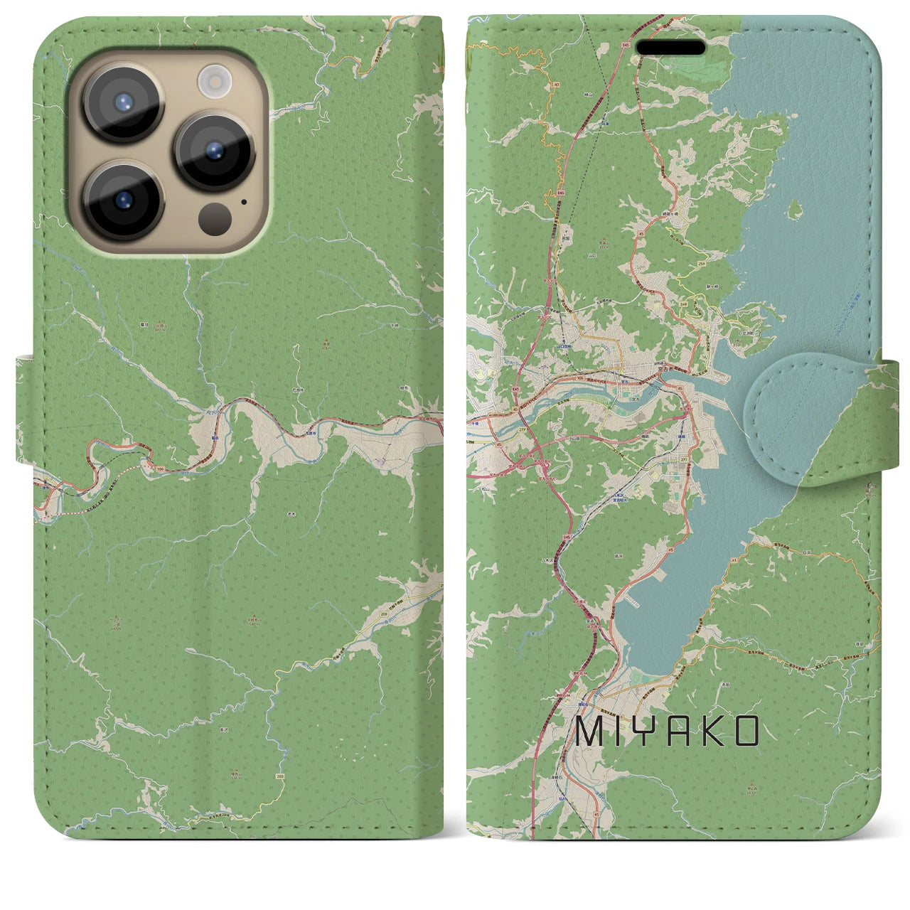 【宮古】地図柄iPhoneケース（手帳両面タイプ・ナチュラル）iPhone 14 Pro Max 用