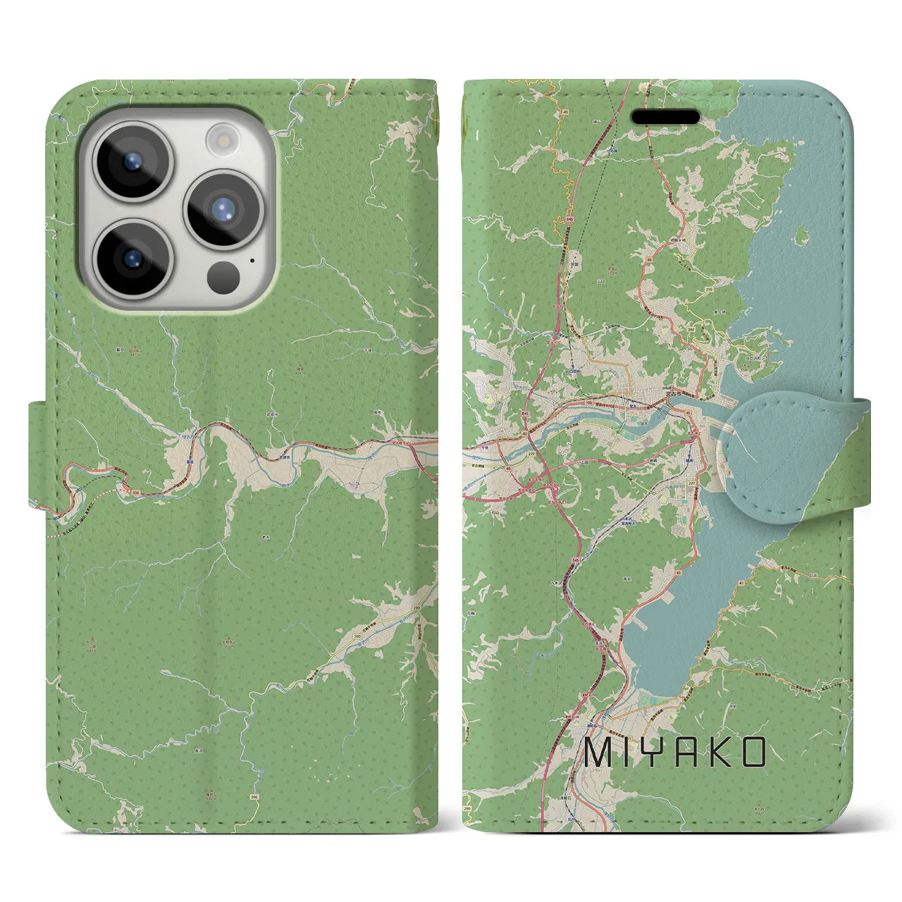 【宮古】地図柄iPhoneケース（手帳両面タイプ・ナチュラル）iPhone 15 Pro 用