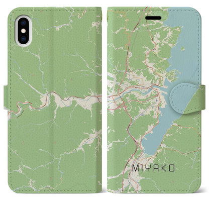 【宮古（岩手県）】地図柄iPhoneケース（手帳タイプ）ナチュラル・iPhone XS Max 用