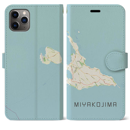 【宮古島（沖縄県）】地図柄iPhoneケース（手帳タイプ）ナチュラル・iPhone 11 Pro Max 用