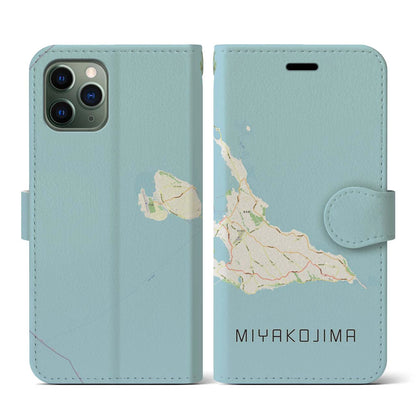 【宮古島（沖縄県）】地図柄iPhoneケース（手帳タイプ）ナチュラル・iPhone 11 Pro 用