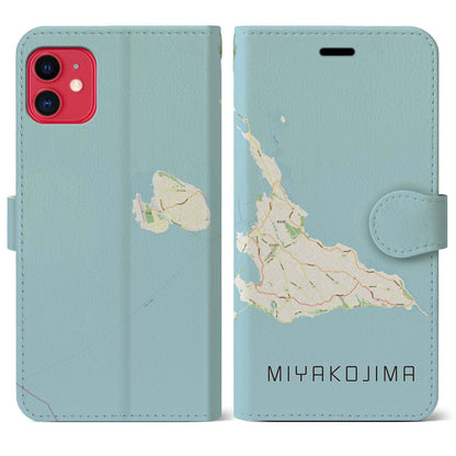 【宮古島（沖縄県）】地図柄iPhoneケース（手帳タイプ）ナチュラル・iPhone 11 用