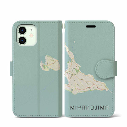 【宮古島（沖縄県）】地図柄iPhoneケース（手帳タイプ）ナチュラル・iPhone 12 mini 用