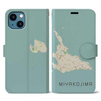 【宮古島（沖縄県）】地図柄iPhoneケース（手帳タイプ）ナチュラル・iPhone 13 用