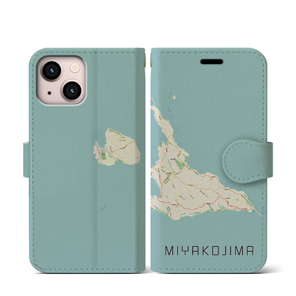 【宮古島（沖縄県）】地図柄iPhoneケース（手帳タイプ）ナチュラル・iPhone 13 mini 用