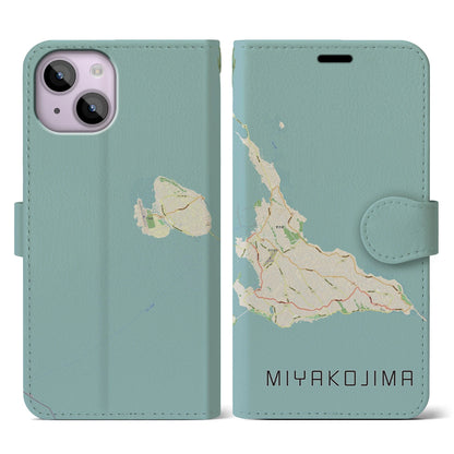 【宮古島（沖縄県）】地図柄iPhoneケース（手帳タイプ）ナチュラル・iPhone 14 用