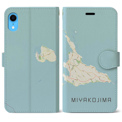 【宮古島（沖縄県）】地図柄iPhoneケース（手帳タイプ）ナチュラル・iPhone XR 用