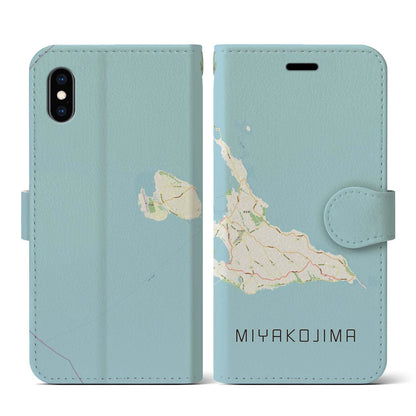 【宮古島（沖縄県）】地図柄iPhoneケース（手帳タイプ）ナチュラル・iPhone XS / X 用