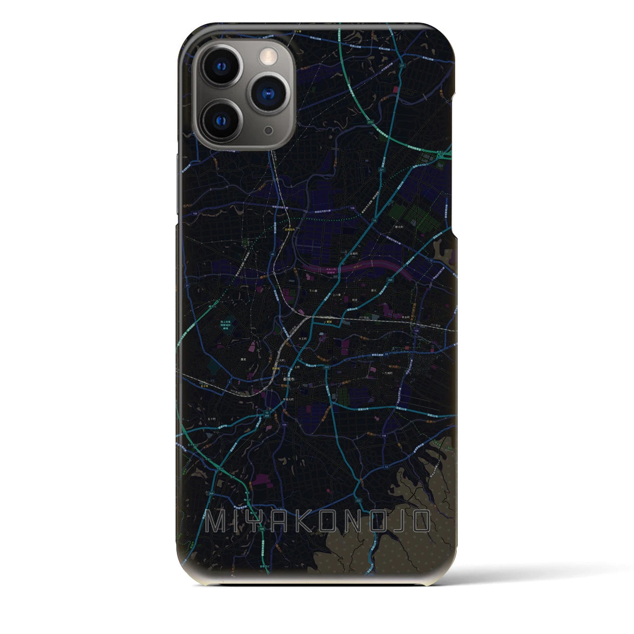 【都城】地図柄iPhoneケース（バックカバータイプ・ブラック）iPhone 11 Pro Max 用