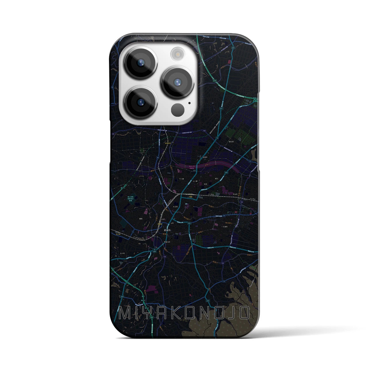【都城】地図柄iPhoneケース（バックカバータイプ・ブラック）iPhone 14 Pro 用