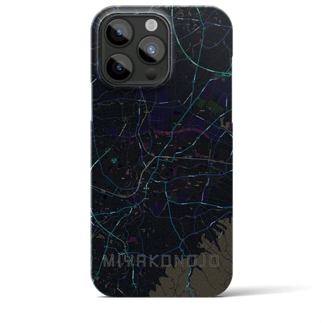 【都城】地図柄iPhoneケース（バックカバータイプ・ブラック）iPhone 15 Pro Max 用
