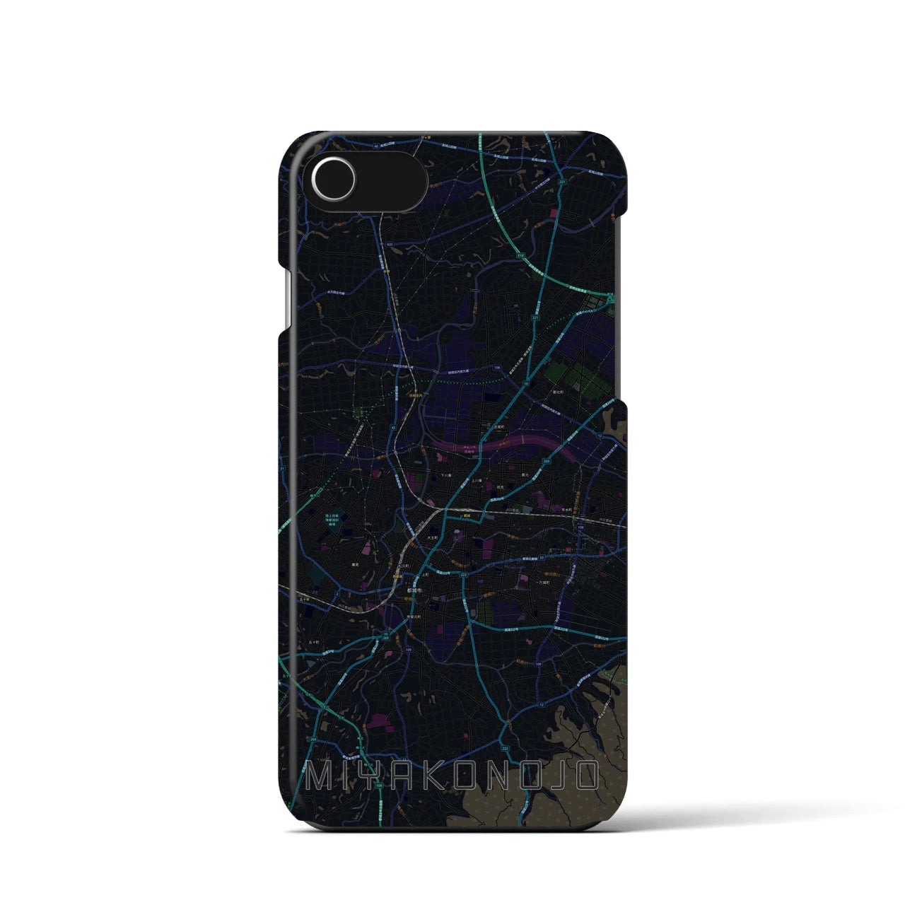 【都城】地図柄iPhoneケース（バックカバータイプ・ブラック）iPhone SE（第3 / 第2世代） / 8 / 7 / 6s / 6 用