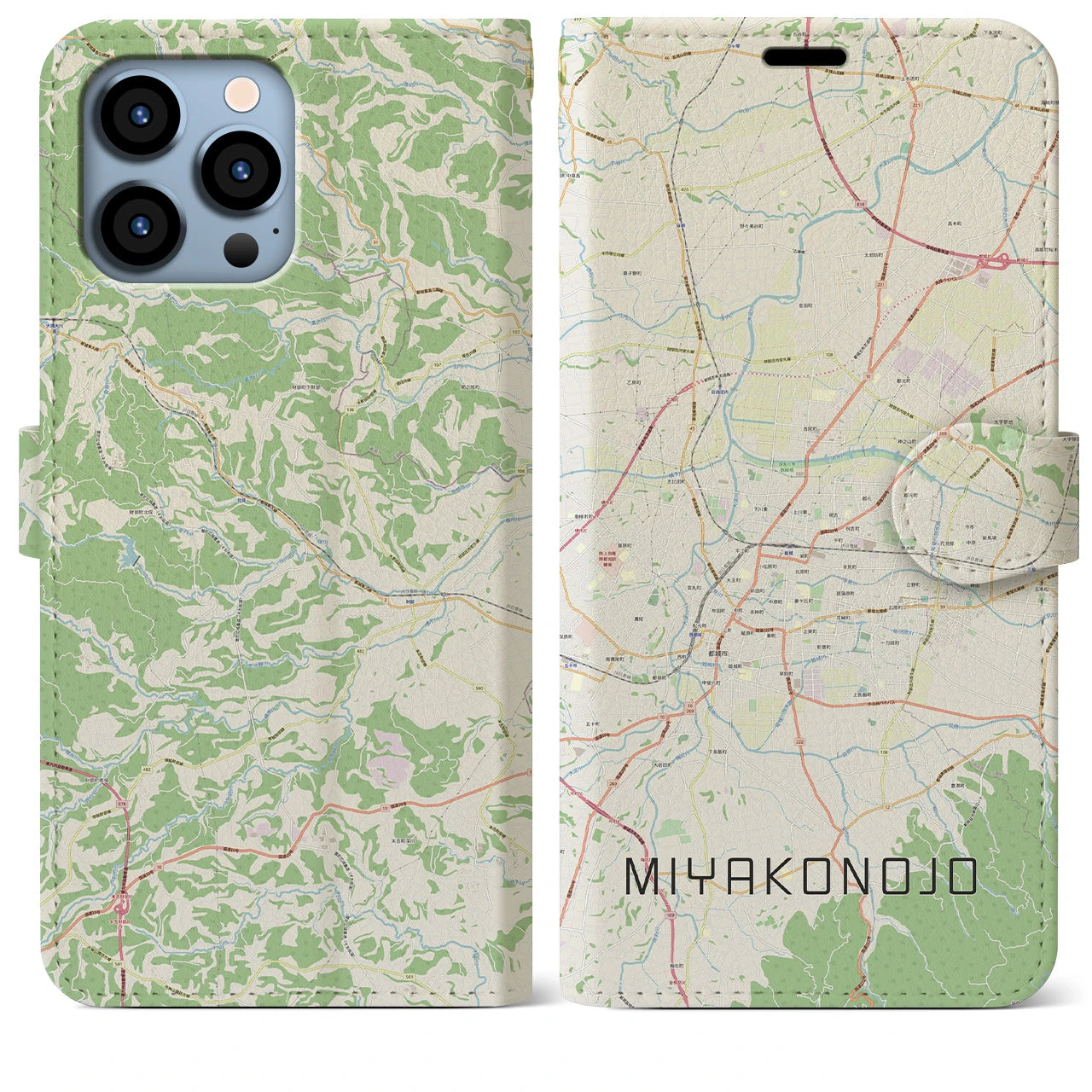 【都城】地図柄iPhoneケース（手帳両面タイプ・ナチュラル）iPhone 13 Pro Max 用