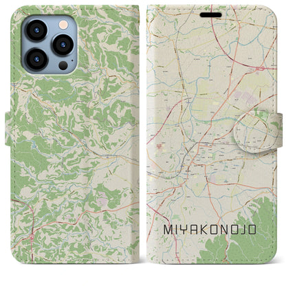 【都城（宮崎県）】地図柄iPhoneケース（手帳タイプ）ナチュラル・iPhone 13 Pro Max 用