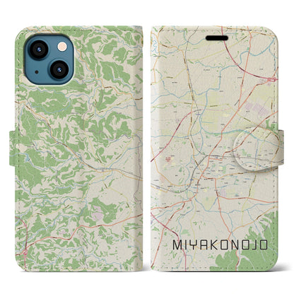 【都城（宮崎県）】地図柄iPhoneケース（手帳タイプ）ナチュラル・iPhone 13 用