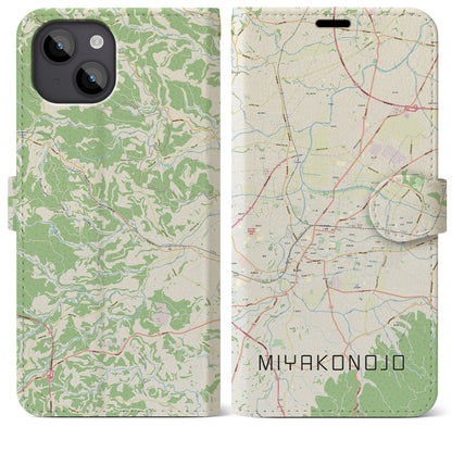 【都城（宮崎県）】地図柄iPhoneケース（手帳タイプ）ナチュラル・iPhone 14 Plus 用