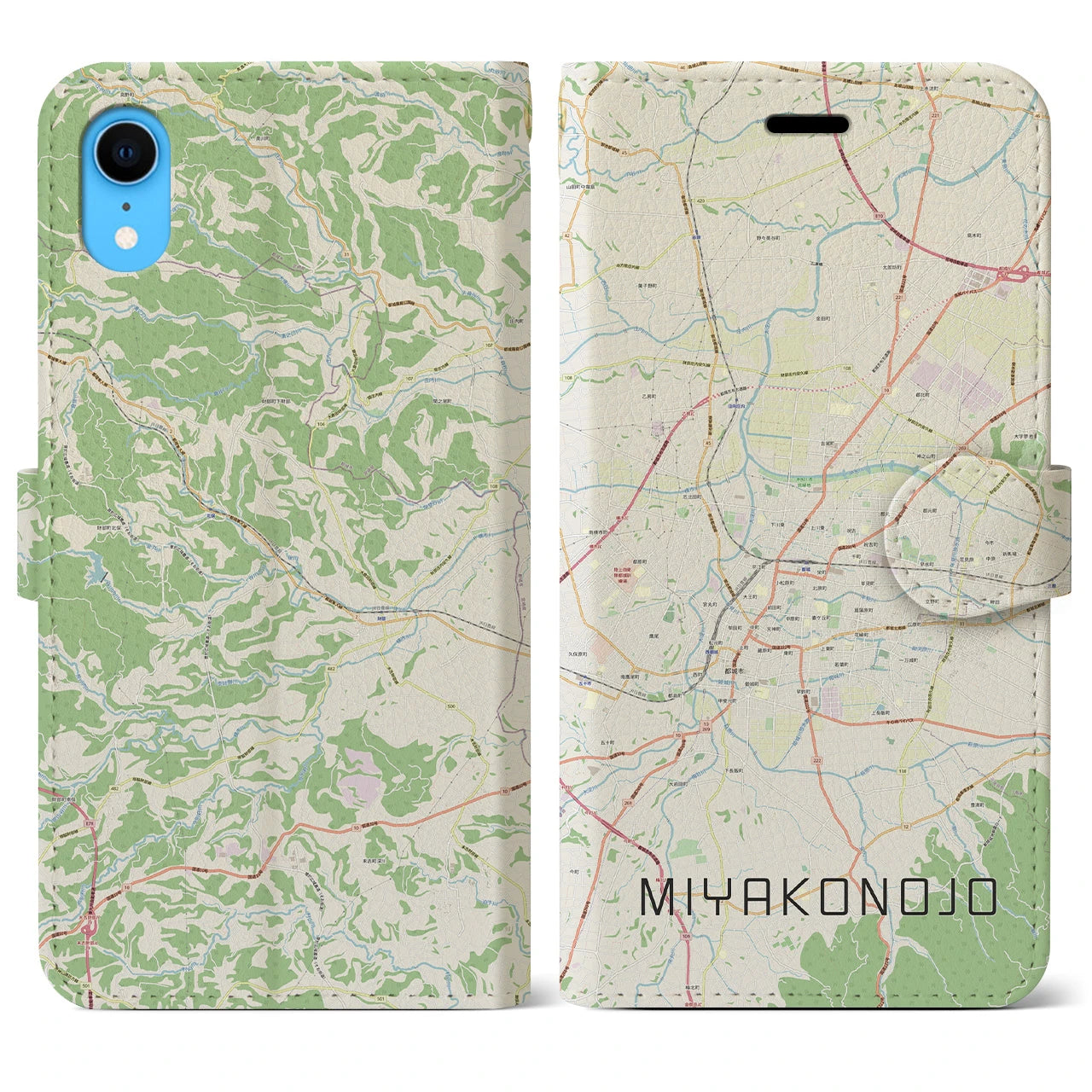 【都城】地図柄iPhoneケース（手帳両面タイプ・ナチュラル）iPhone XR 用