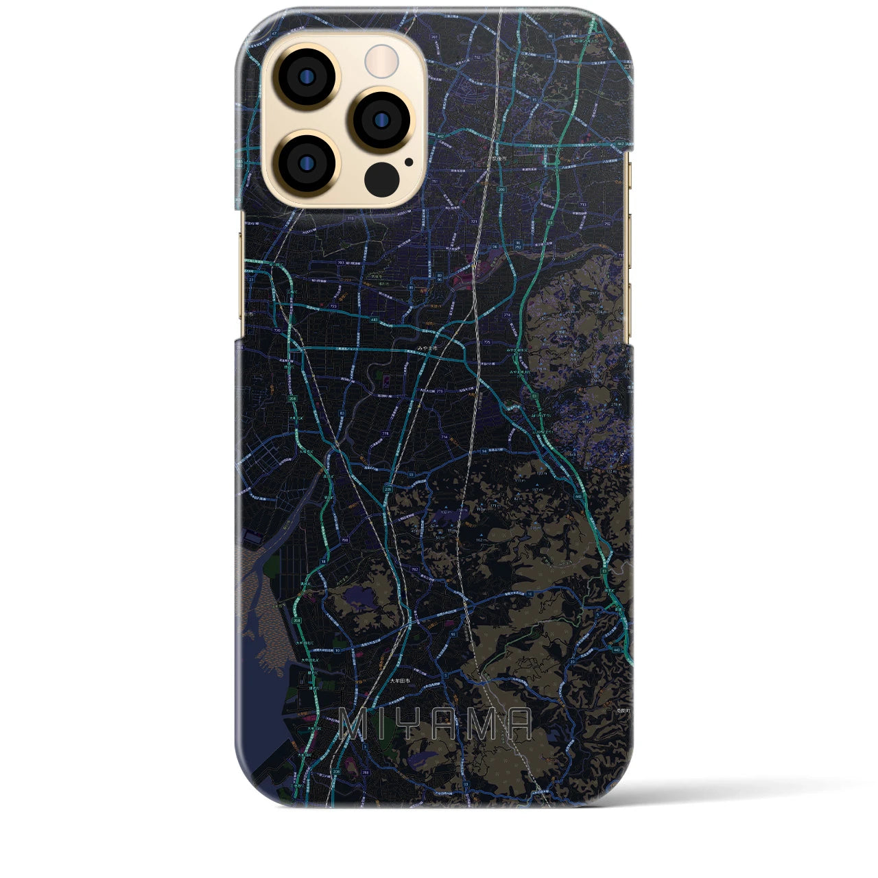 【みやま】地図柄iPhoneケース（バックカバータイプ・ブラック）iPhone 12 Pro Max 用