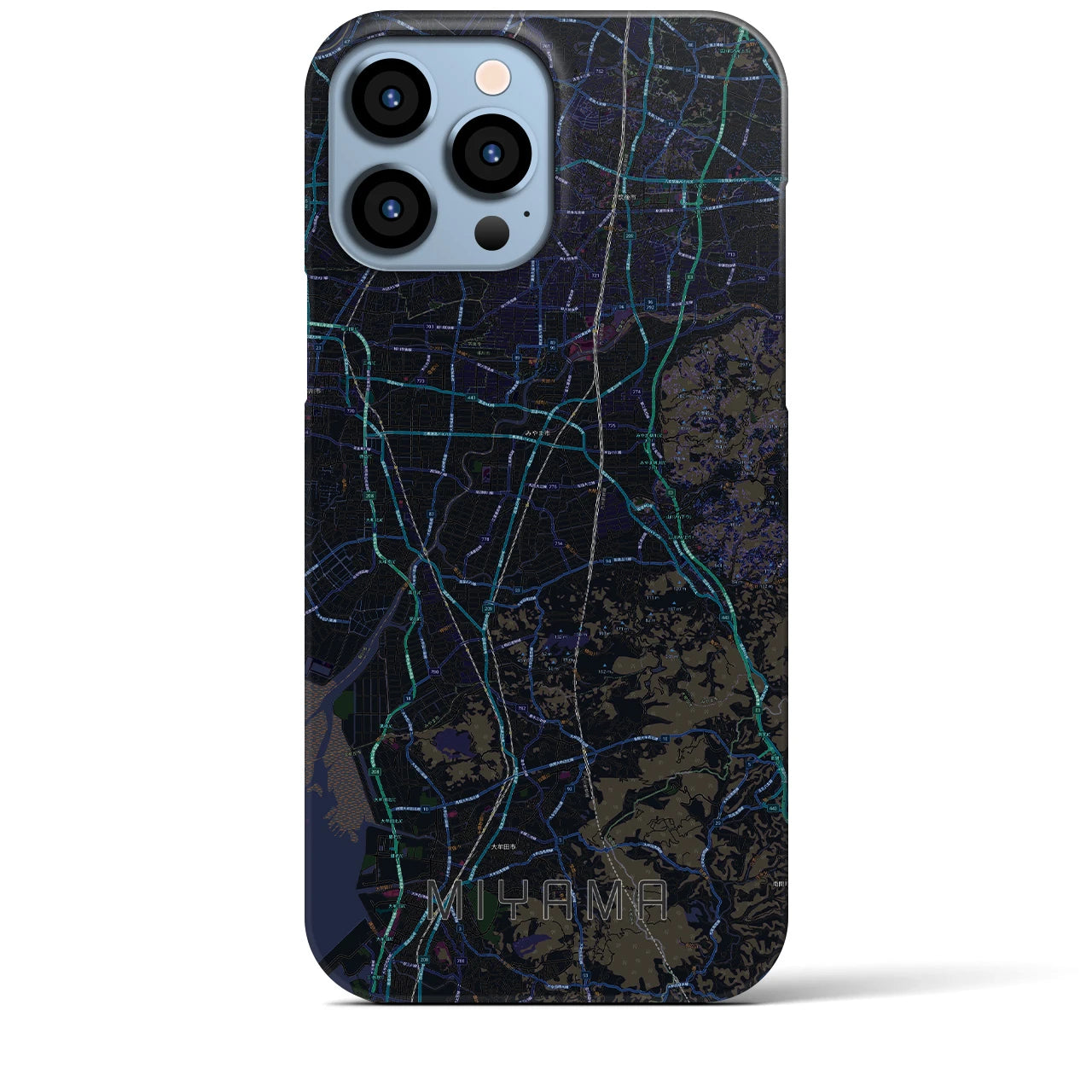 【みやま】地図柄iPhoneケース（バックカバータイプ・ブラック）iPhone 13 Pro Max 用