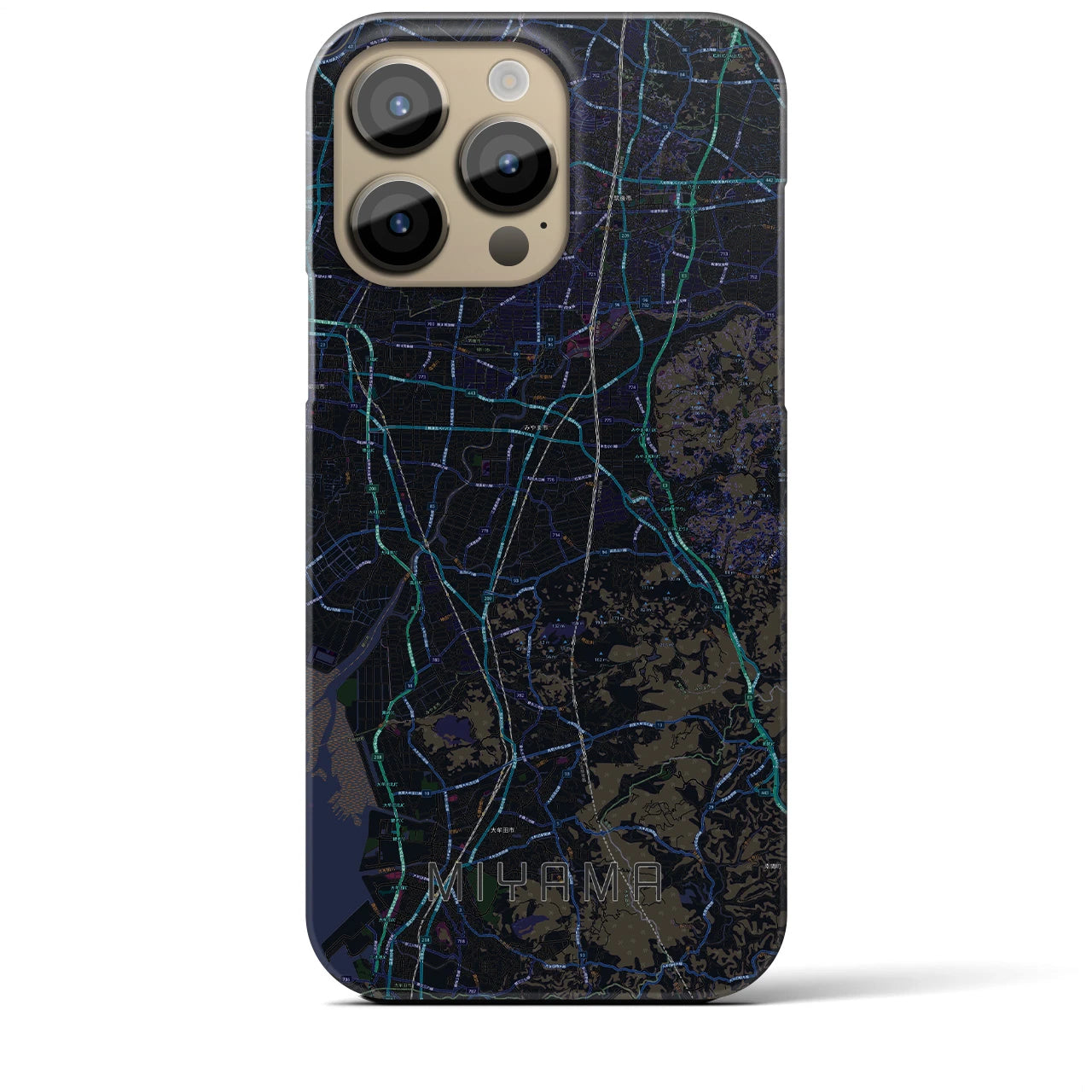 【みやま】地図柄iPhoneケース（バックカバータイプ・ブラック）iPhone 14 Pro Max 用